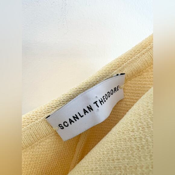 Scanlan Theodore crepe knit ruffle dress one shoulder lemon yellow spring summer - Picture 9 of 12